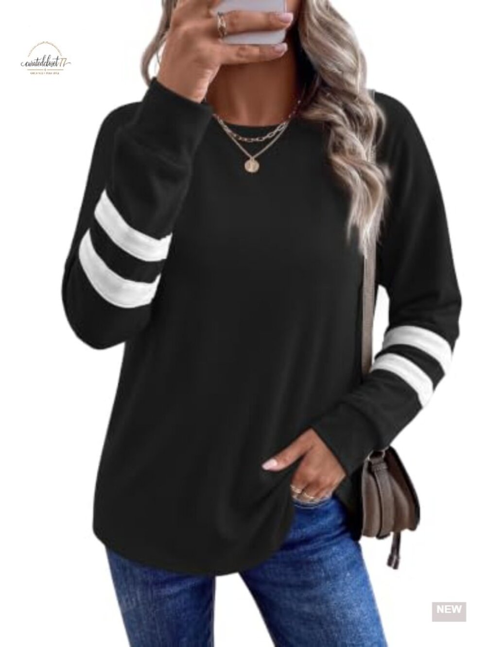 Women's Color Block Long Sleeve Sweatshirt Crewneck Tunic Loose Fit Winter